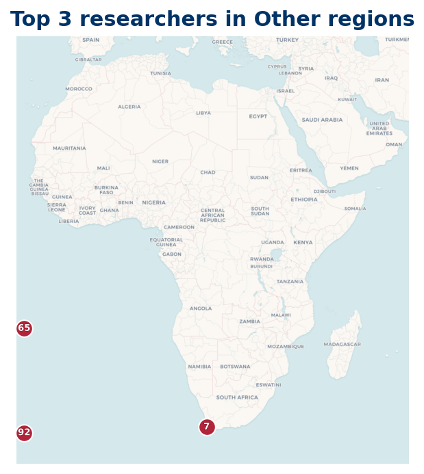 Map of Other regions Top 100 researchers